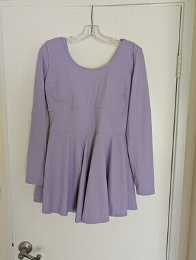 Fisoew Lilac Athletic Tennis Dress L Long Sleeve Skater Built In Shorts